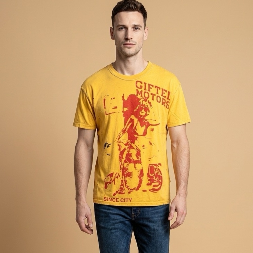 NWT GFTD LA Unisex Yellow Graphic Short Sleeve T-Shirt Follow Me To Heaven - Med